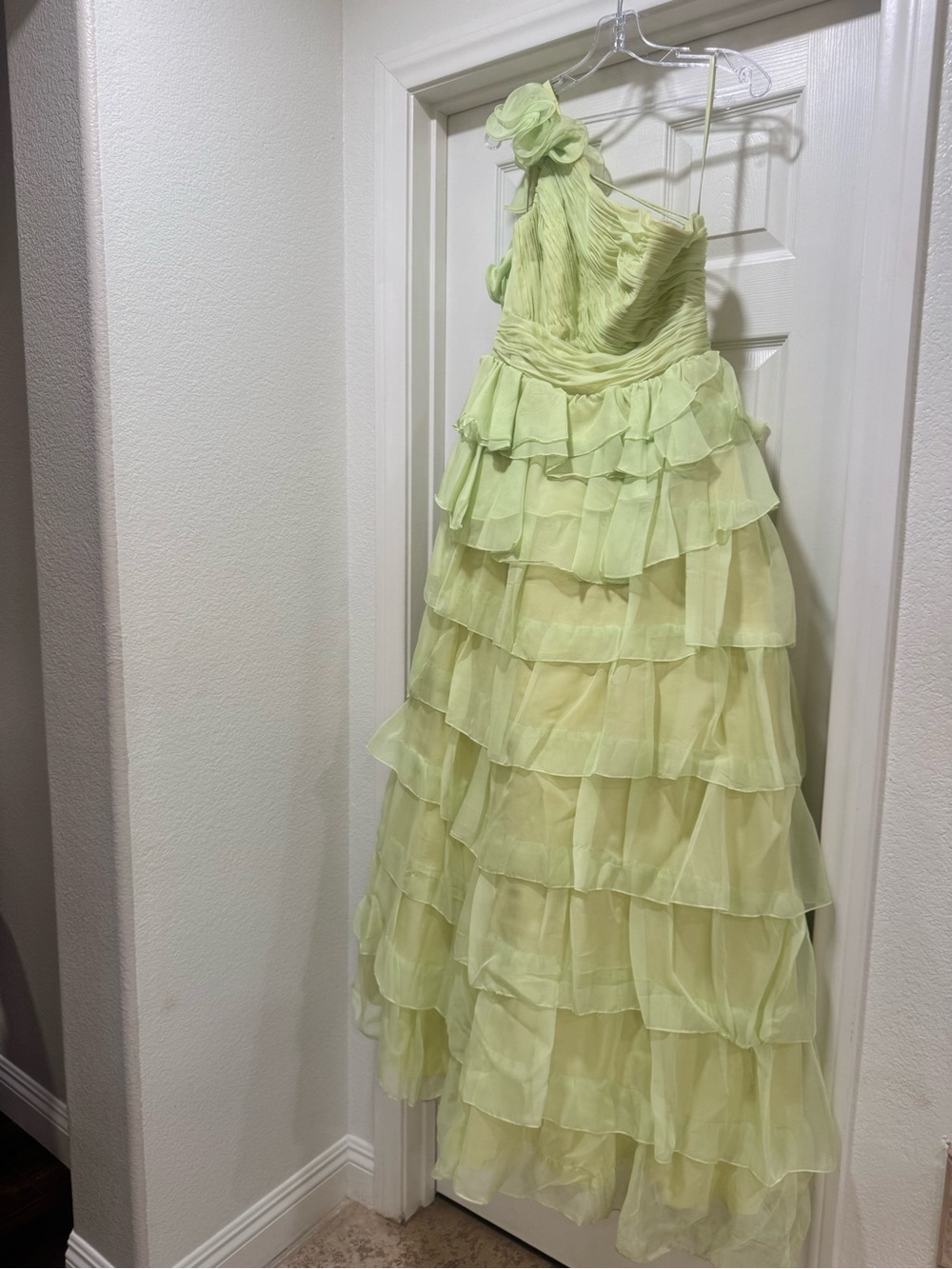 Lime Green One-Shoulder Ruffle Tiered Dress